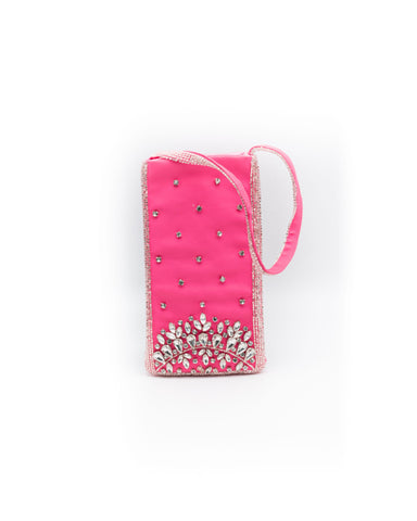 Buy Pink Pearl And Stones Embellished Saira Mobile Sling Bag by Miar  Designs Online at Aza Fashions.